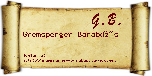 Gremsperger Barabás névjegykártya
